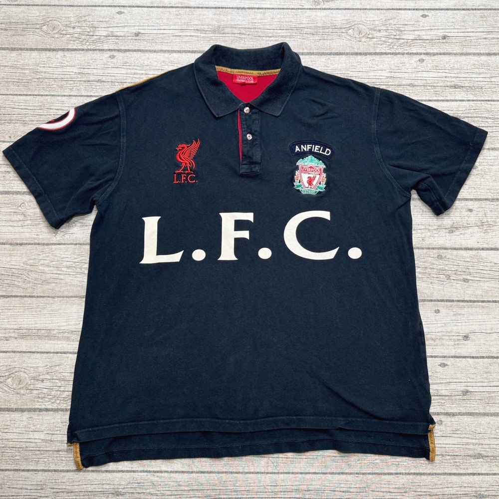 Liverpool FC Polo Shirt Mens 2XL Navy Embroidered Crest Anfield Patch LFC Soccer